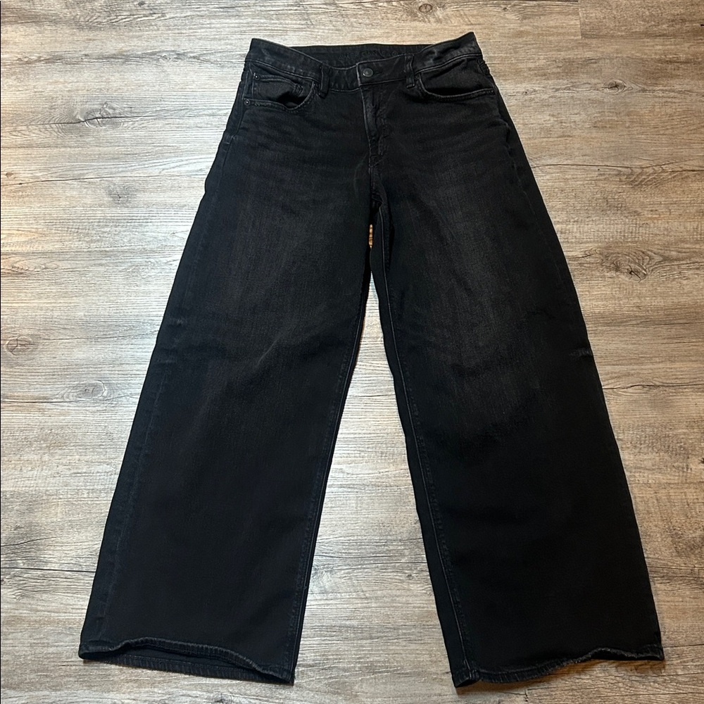 American Eagle Outfitters Black Jeans Low Rise Baggy Wide Leg Sz 6 EUC